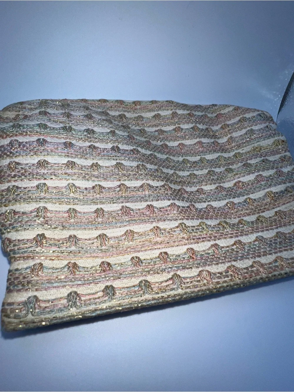 Woven Neutral Striped Evening Clutch - Beige and Gold